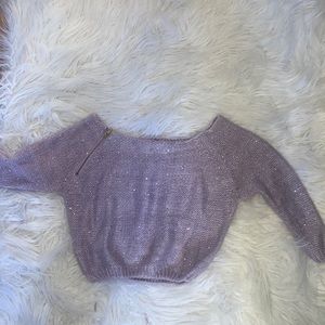 purple crop long sleeve sweater with sequins